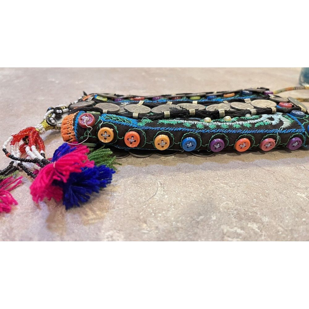 Pakistan 48 Paisa Coin Decorated Purse With Beads Embroidery 1969-1981 Dated - Picture 6 of 16